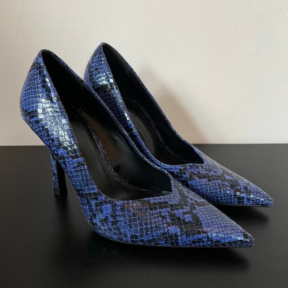 ZARA Cobalt Blue Black Snake Print Stiletto Heels Pointed Toe Pumps 36